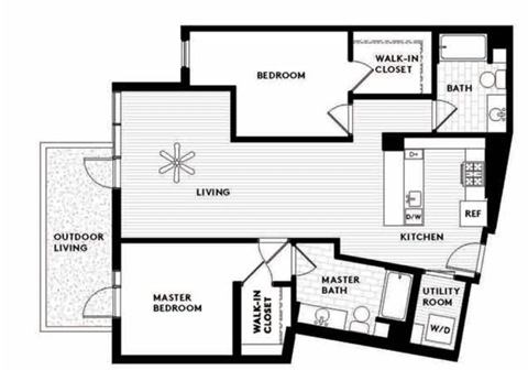 Floor plan for 2 beds, 2 baths, 1238 sqft